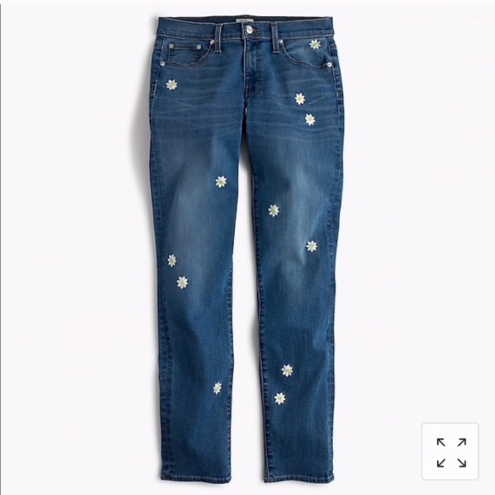 J. Crew Embroidered Daisy Slim Boyfriend Jeans